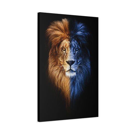 "Fire & Ice" Elemental Lion Portrait Canvas Wall Art - 20x30 Inch