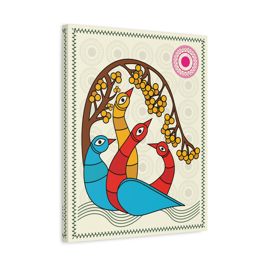 16 x 20" Vibrant Kalighat Style Birds Canvas Wall Art