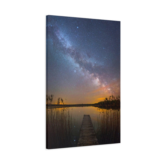 Celestial Serenity | Milky Way Over The Lake Canvas Wall Art